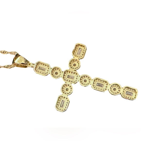 Elegant Gold Over Sterling CZ Cross Pendant Necklace - Picture 11 of 15